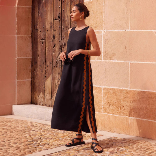 Damen Midi-Kleid mit lässigem Schnitt und seitlichen Schlitzen EB