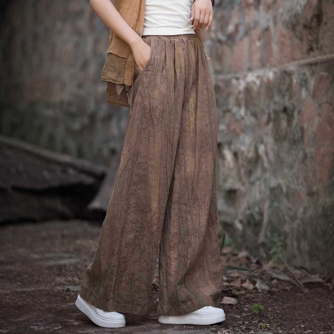 Damen weite Leinenhose mit strukturiertem Finish EB