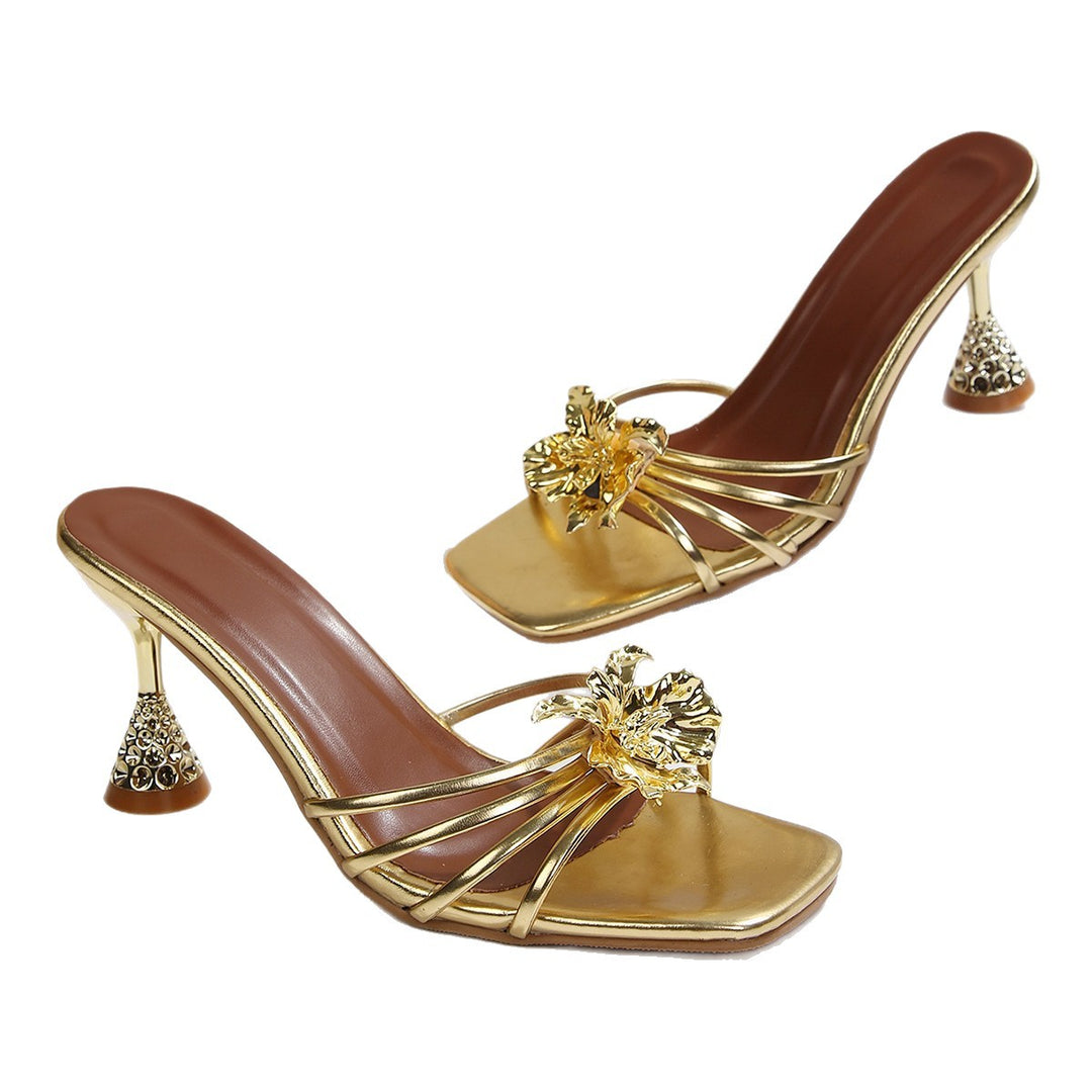 Damen Slingback-Sandalen mit glitzerndem Blumenschmuck und eleganter Absatzhöhe EB