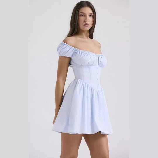 Damen Mini-Kleid mit elegantem Rüschendesign und figurbetontem Oberteil EB