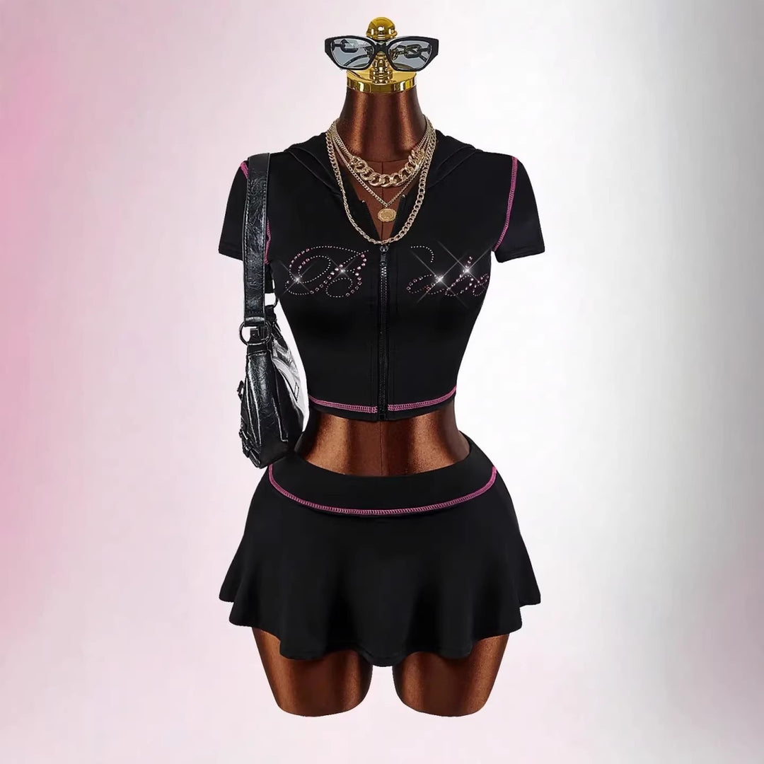 Damen sportliches Crop-Top mit Rock-Set EB