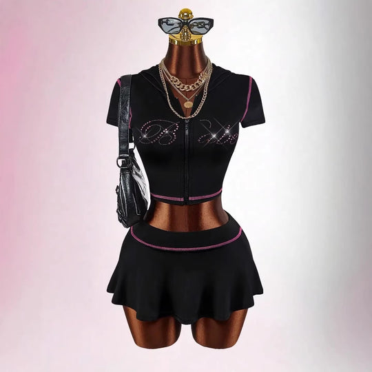 Damen sportliches Crop-Top mit Rock-Set EB