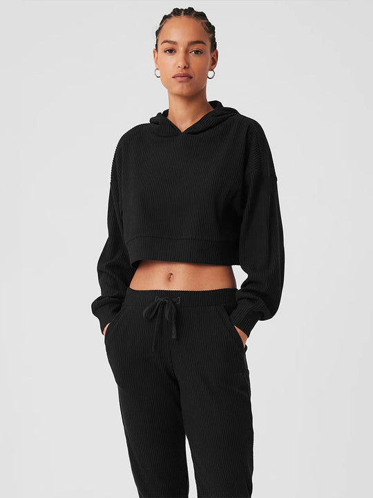 Damen entspanntes Crop-Sweatshirt und bequeme Jogginghose Set EB