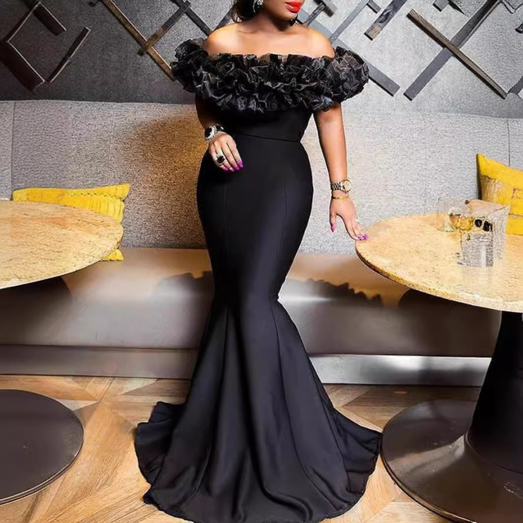 Damen Abendkleid mit voluminösem Rüschensaum EB