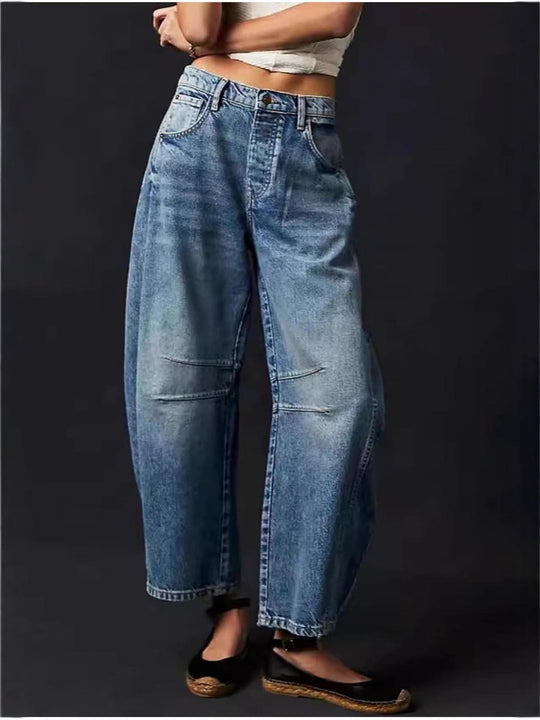 Damen Lässige Weite Denim-Hose mit Tunnelzug EB