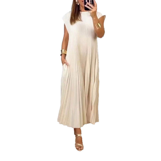 Damen Maxikleid mit plissiertem Design und seitlichen Taschen EB