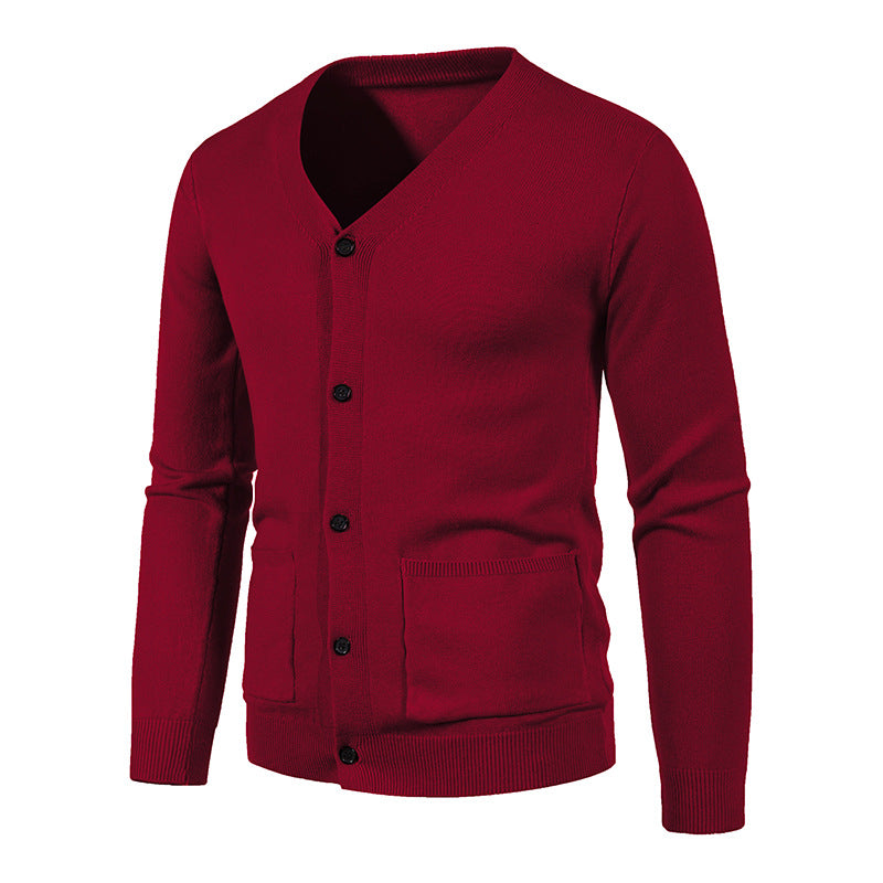 Herren nan leichte Feinstrick-Strickjacke mit V-Ausschnitt, durchgehender Knopfleiste und aufgesetzten Taschen EB