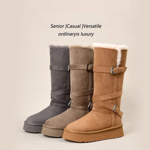 Damen elegante langschaft Stiefel mit verstellbaren Schnallen und rutschfester Sohle EB