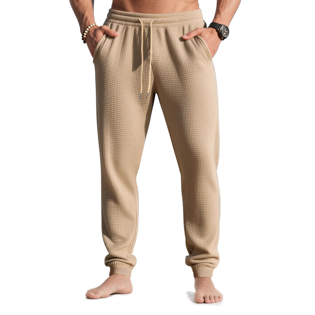 Herren nan Waffelstruktur-Loungehose mit elastischem Bund Kordelzug und Eingrifftaschen EB