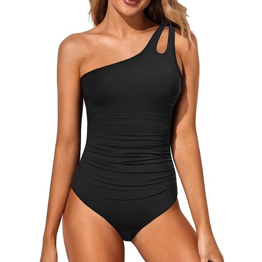 Damen Eleganter Einteiler Badeanzug mit asymmetrischem Schnitt und dekorativem Detail EB