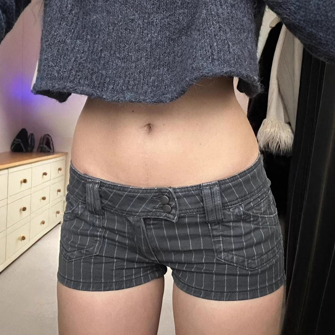 Damen Designer Denim-Shorts mit Streifenmuster und taillierter Passform EB