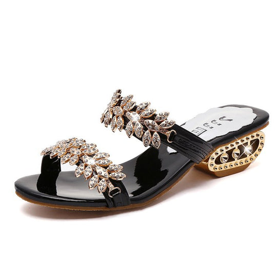 Damen elegante Sandalen mit funkelndem Blattdesign EB