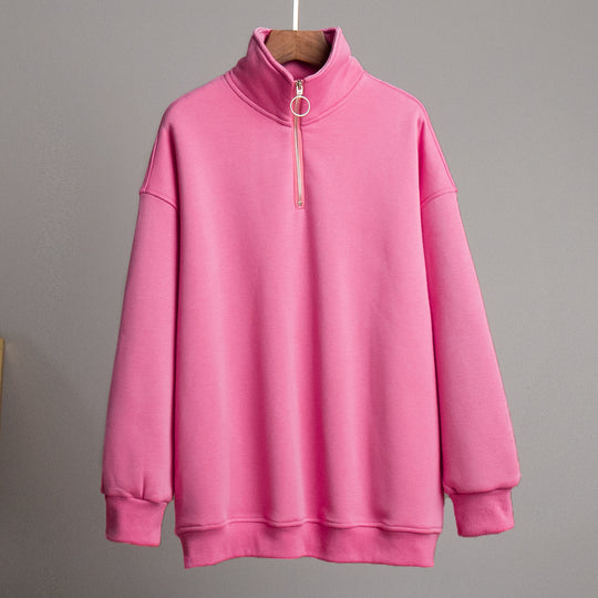 Damen lässiger Pullover mit steigendem Kragen und Reißverschluss EB