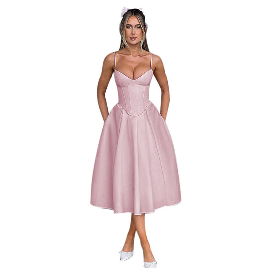 Damen Elegantes Maxikleid mit tailliertem Oberteil und schwingendem Rock EB