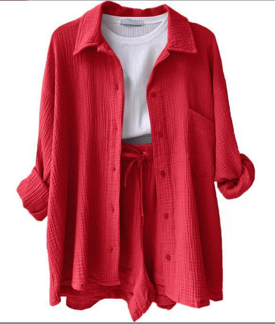 Damen lässiges Oversize-Hemd mit kurzem Schnitt und praktischen Taschen EB