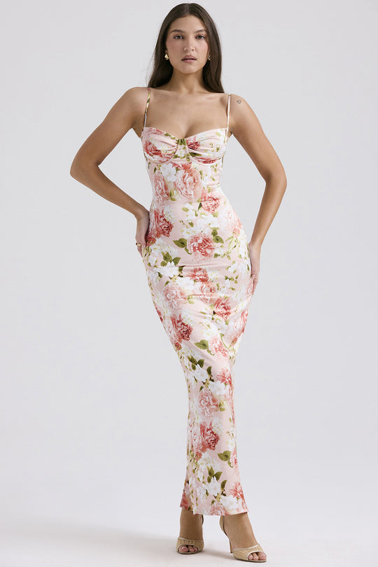 Damen Maxikleid mit floralem Spitzen-Design und schmalen Trägern EB