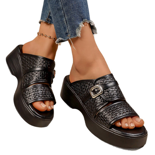 Damen Wedge-Pantoletten mit geflochtenem Design und komfortablem Schnallenverschluss EB