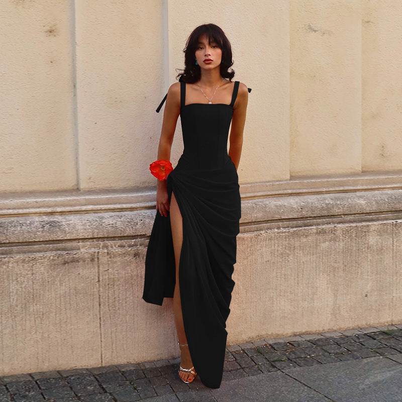 Damen Elegantes Maxikleid mit asymmetrischem Saum und verführerischem Schlitz EB