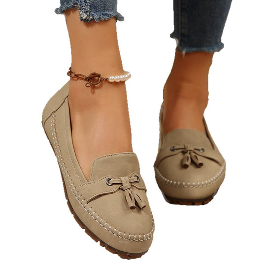 Damen  klassische Mokassin-Loafer mit Quasten, Handnahtdetail und profilierter Gummisohle EB