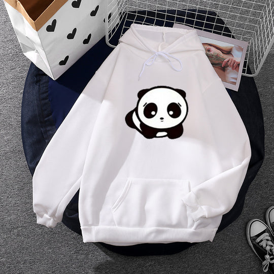 Damen nan kuscheliger Oversize-Kapuzenpullover im Streetwear-Cut mit Kängurutasche und niedlicher Panda-Motivstickerei EB