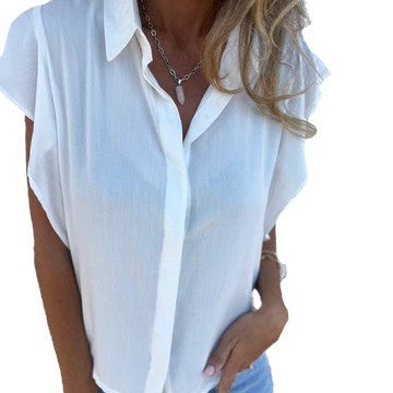 Damen elegante Kurzarmbluse mit Rüschendetails EB