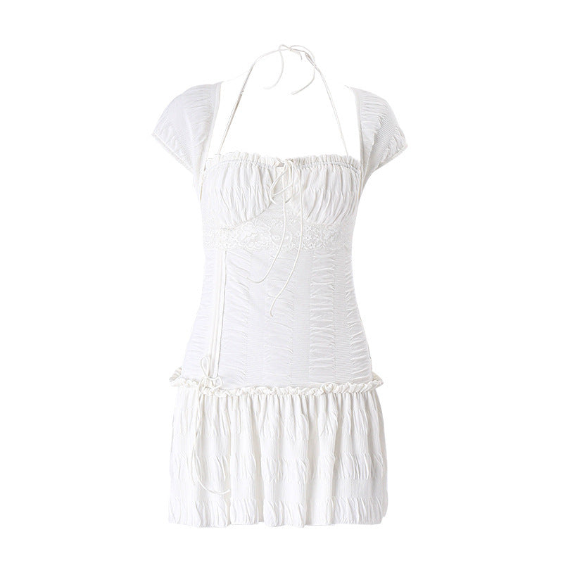 Damen Kurzarm Minikleid mit Rüschendetails und tailliertem Schnitt EB
