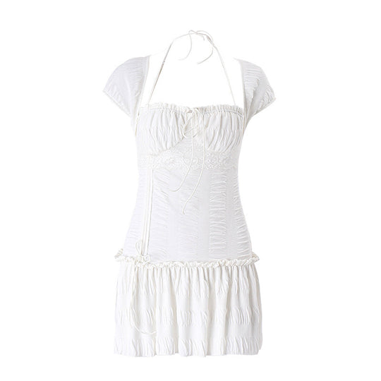 Damen Kurzarm Minikleid mit Rüschendetails und tailliertem Schnitt EB