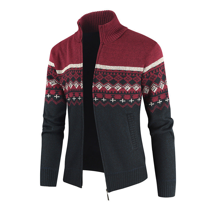 Herren Strickjacke mit Wintermuster und hohem Stehkragen EB