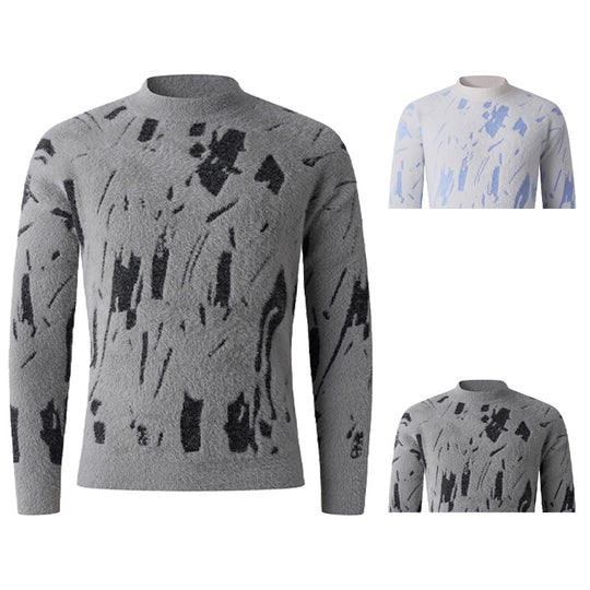 Damen modischer Stehkragenpullover mit einzigartigem Strukturdesign und grafischen Akzenten EB