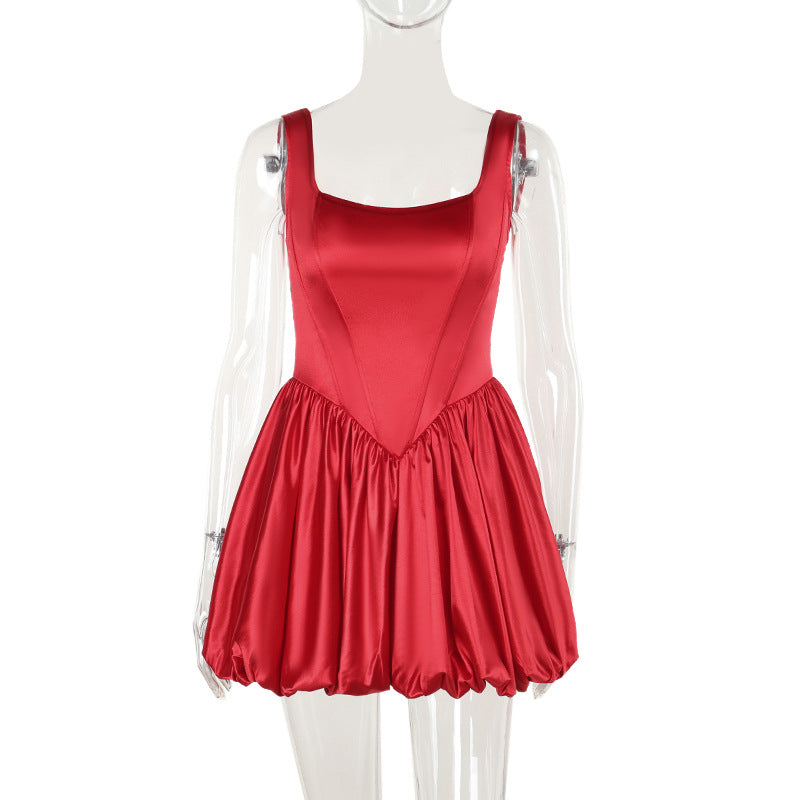 Damen schwingendes Abendkleid mit elegantem Taft-Oberteil und voluminösem Rock EB