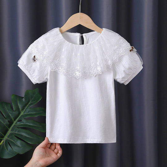 Mädchen T-Shirt mit elegantem Spitzenbesatz EB
