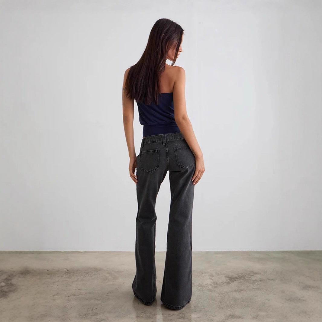 Damen Weite Schlagjeans mit hohem Bund