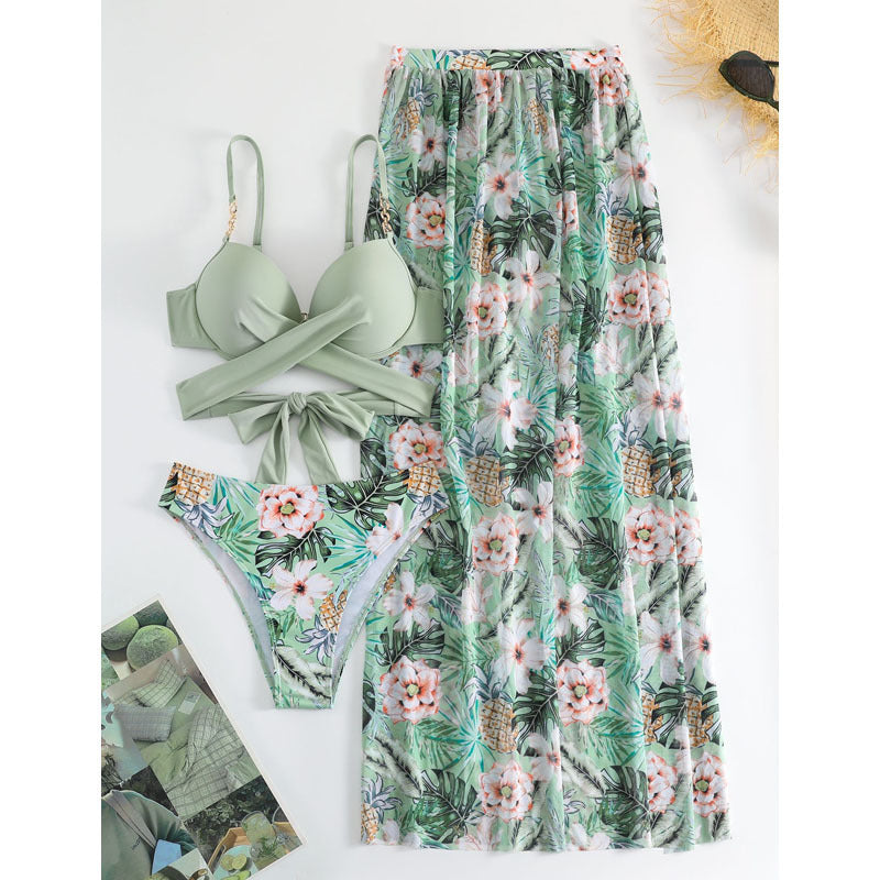 Damen Bikini-Set mit verspieltem Wickelrock und modischen Blumenmustern EB