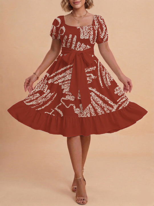Damen A-Linien-Kleid mit floralen Motiven und taillierbarem Gürtel EB