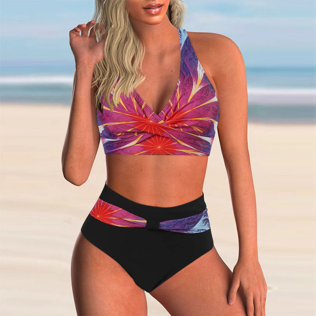 Damen Hochtailliertes Bikini-Set mit modischem Wickeldesign EB
