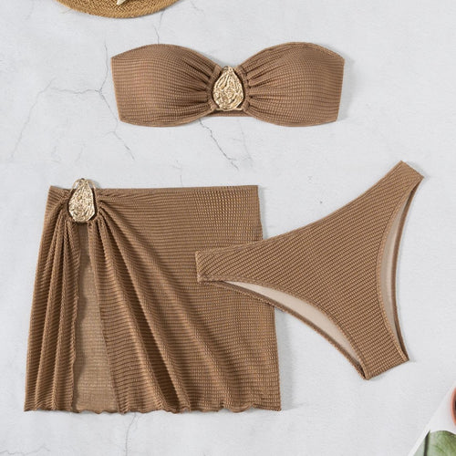 Damen Bandeau-Bikini-Set mit schickem Faltendetail EB