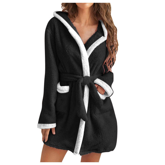 Damen Kuscheliger Bademantel mit weichem Sherpa-Futter und praktischen Taschen EB