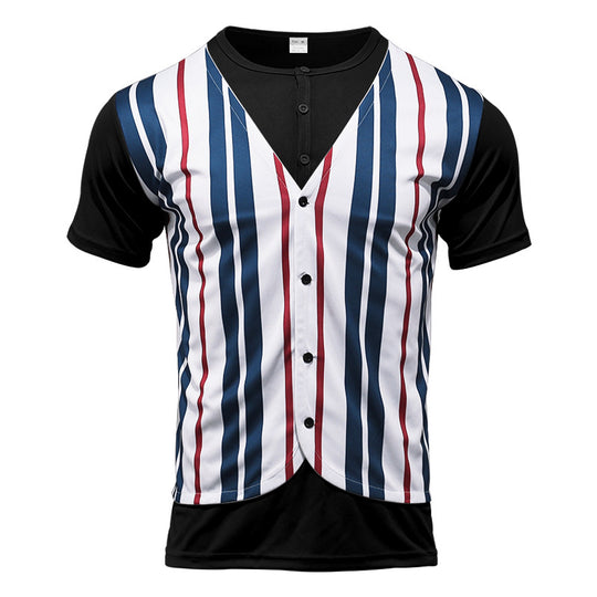 Herren Kurzarm-Henley-Shirt mit gestreiftem Design und modernem Schnitt EB