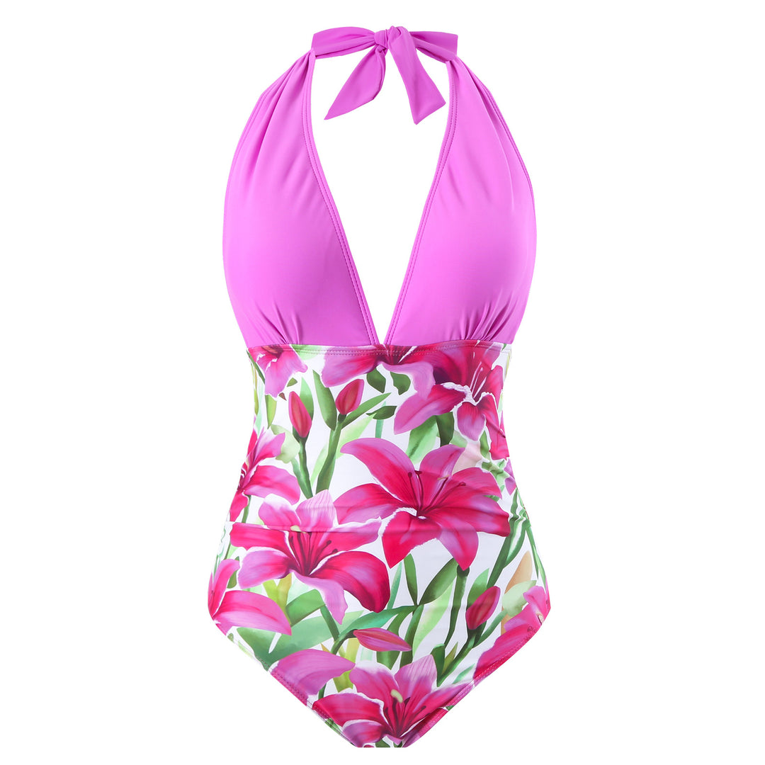 Damen Badeanzug mit floralem Design und modischem Überrock EB