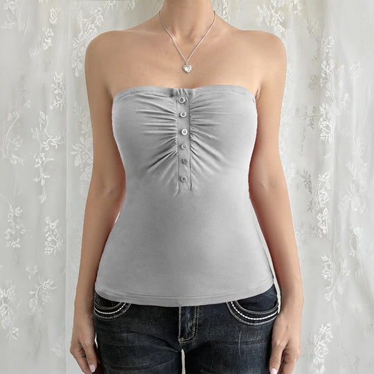 Damen Trägershirt mit Rüschendetails und Knopfverschluss EB