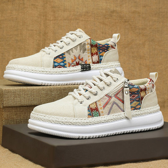 Damen espadrille-inspirierte Plateau-Sneaker mit gewebten Ethno-Einsätzen, seitlichem Reißverschluss und gedämpfter Leichtsohle EB