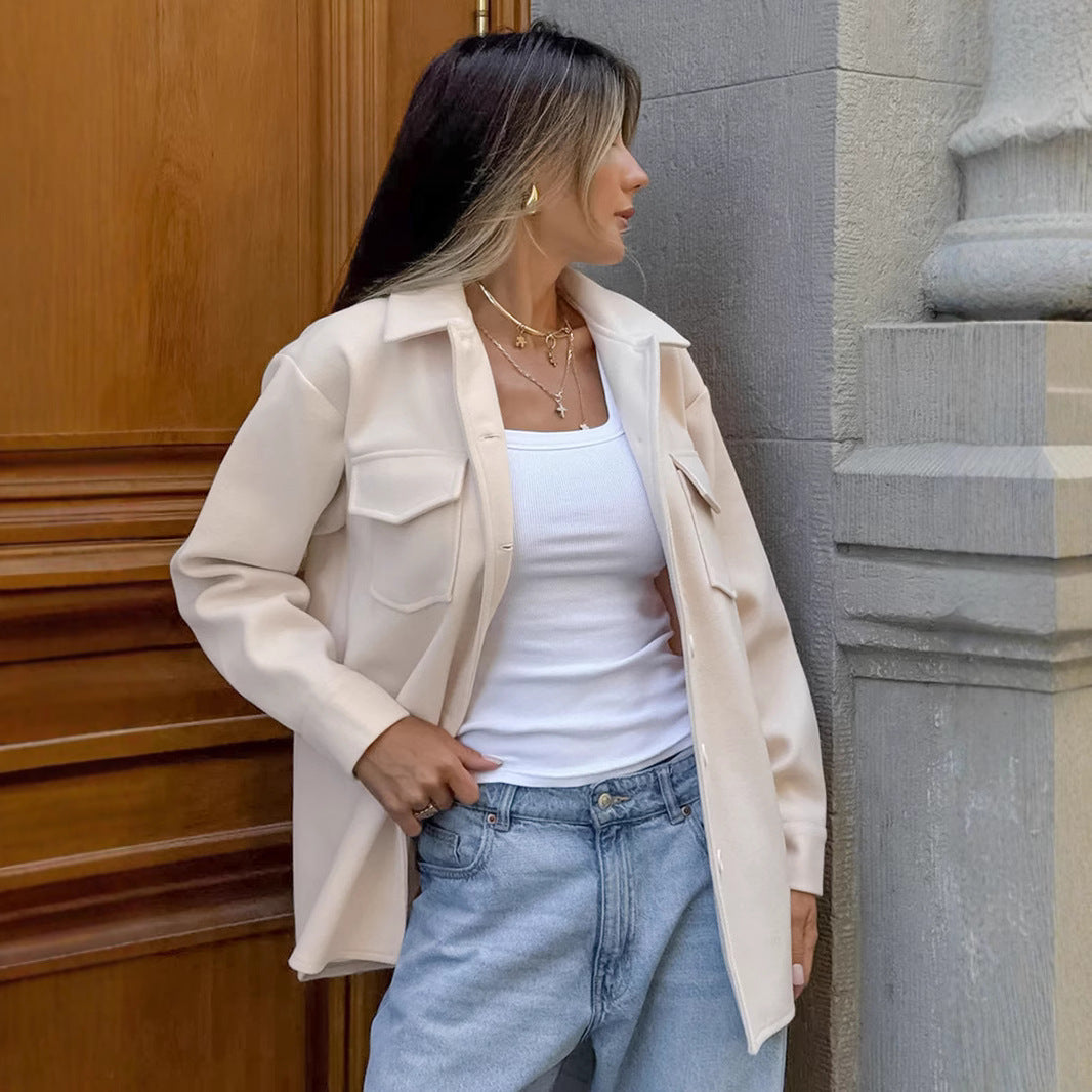 Damen Oversized Hemdblousenjacke mit praktischen Taschen und modernem Schnitt EB