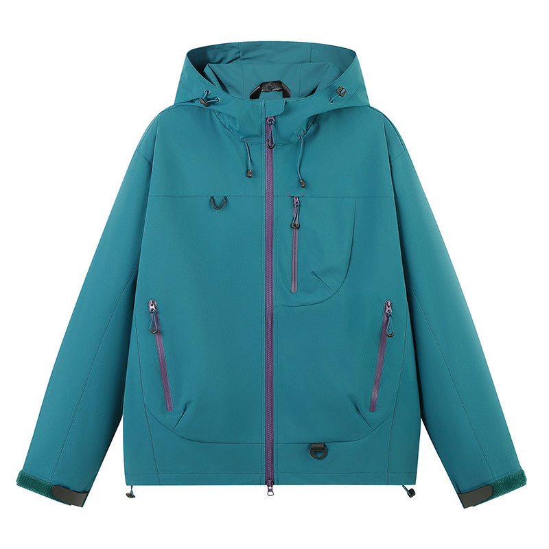 Damen wasserabweisende Outdoor-Jacke mit verstellbarem Kapuzenkragen EB