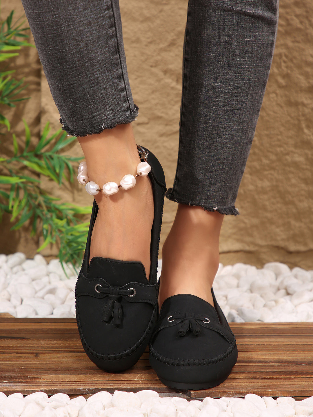 Damen  klassische Mokassin-Slipper mit Quasten und weichem Komfortfußbett EB