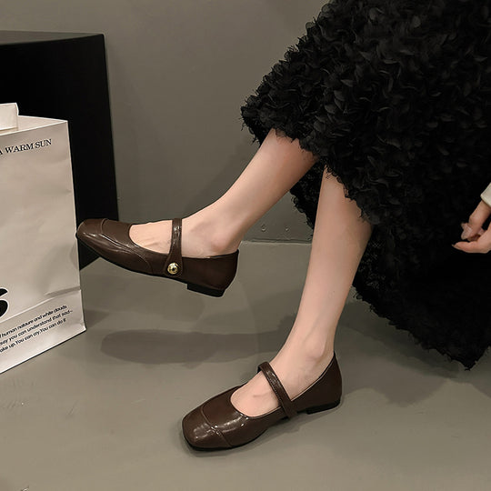 Damen Ballerinas mit elegantem Riemen und weicher Lederoberfläche EB