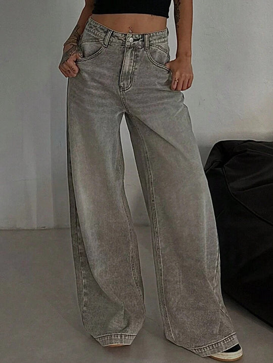 Damen Weit geschnittene High-Waist Jeans mit lässigem Style EB