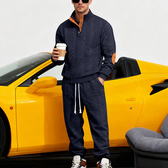 Herren Strick-Jogginganzug mit modischem Kragen und praktischen Taschen EB