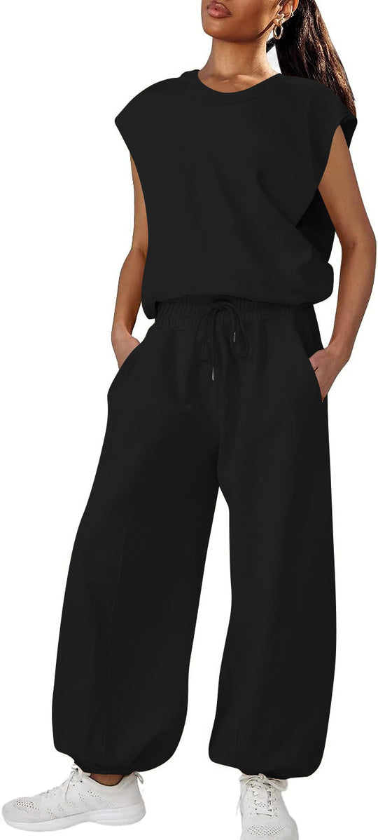 Damen lässiger Sweatanzug mit weiter Silhouette und elastischem Bund EB