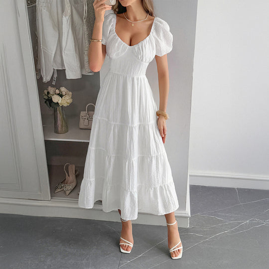Damen Midi-Kleid mit voluminösen Puffärmeln und lässigem Schnitt EB
