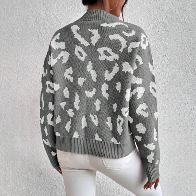 Damen modischer Pullover mit auffälligem Tiermuster und bequemer Passform EB